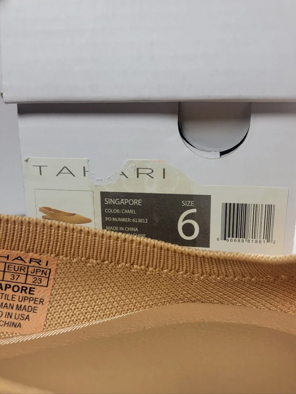 Tahari Singapore Tan Beige Knit Bow Slingback Flats Size 6 NIB/ 7 NWOB